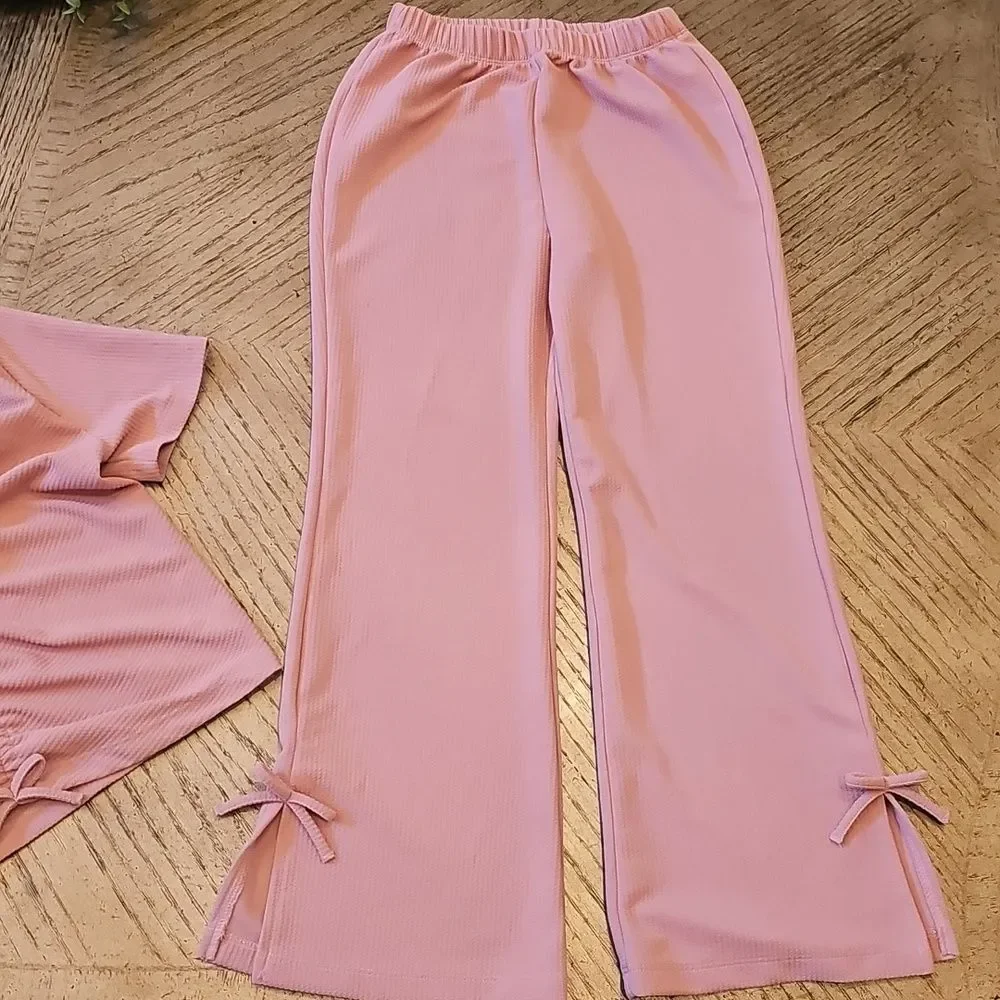 Pink Two-Piece Loungewear Set with Front Ruched Top Size S 6/7 New Never Worn